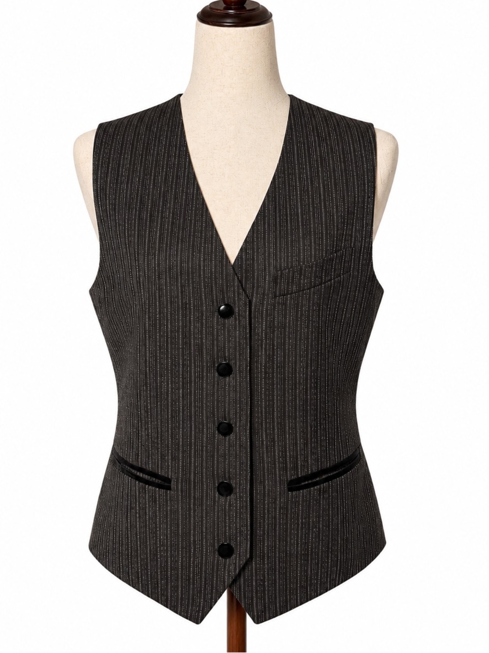 Vintage grey waistcoat/vest with black velvet accents. 10